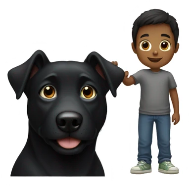 Black dog looking to the camera of a young boy sticker
