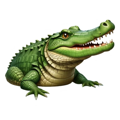 cinematic-crocodile-realistic-full-body-lounging-emoji,-massive-scaled-body-partially-submerged-in-shallow-water,-head-tilted-dramatically,-rough-green-and-brown-hide-textured-with-deep-ridges,-simplified-yet-realistic-focused-features,-highly-detailed,-glowing-with-an-almost-sarcastic-glow sticker