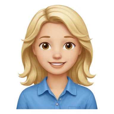 Happy blond girl with light weavy hair with a blue shirt but we can see only her face and neck and the top of the t shirt, no whole body sticker