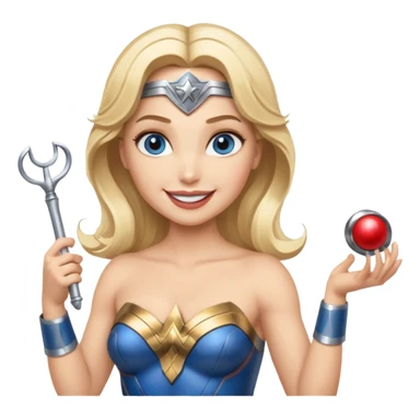 Blonde blue eyed Wonder Woman holding white orchestra conductor’s baton and bell sticker