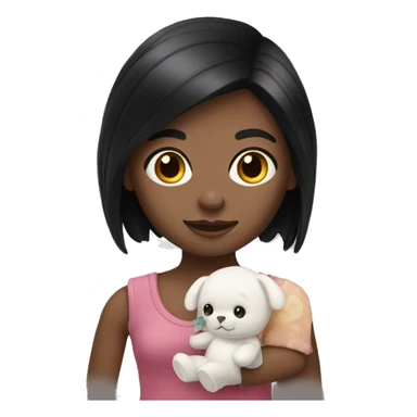 white girl with black hair playing with doll sticker