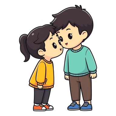 Girl with dark brown hair kissed boy with black hair  sticker