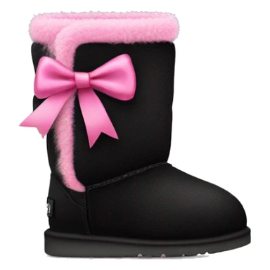 Realistic black Ugg fur boots with pink ribbon bows and stitching isolated.  sticker