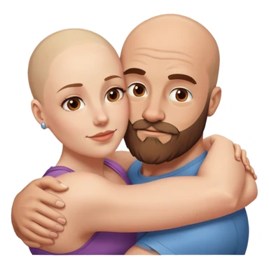 Intimate hug muscular bald man brown beard, beautiful light hair woman sticker