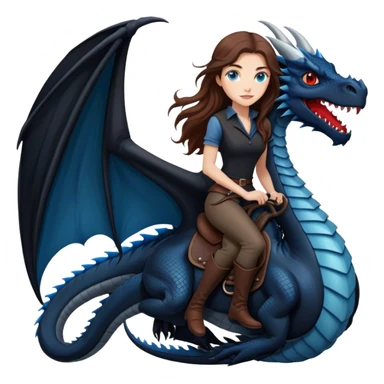 Me, a white female with long brown hair, and blue eyes, riding a very black wyvern dragon with hints of red, to your work sticker