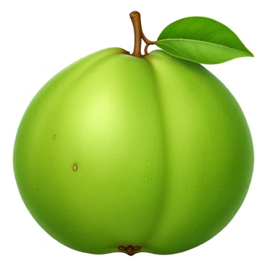 A whole green guava fruit with slight yellow tint sticker