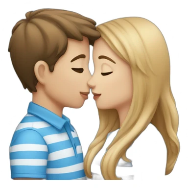 boy in blue shirt with white stripes kissing a girl with blue shirt and white stripes sticker
