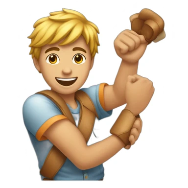 joven muchacho festejando con los brazos hacia arriba feliz sticker