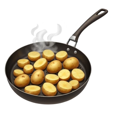 potato in a frying pan with steam sticker