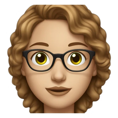 White skin, young woman, brown wavy hair, green eyes, big silver sight glasses, big nose. sticker