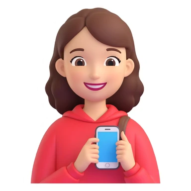 a girl holding a smartphone, smiling sticker