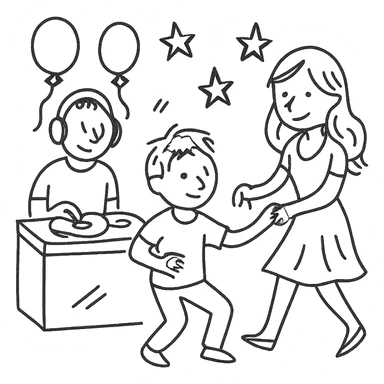 boy dance with older girl at party and DJ watching on it sticker