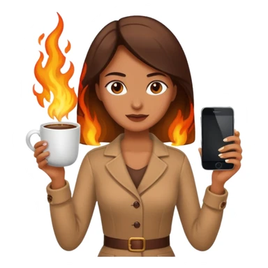 Woman holding coffee and phone that’s on fire  sticker
