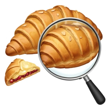magnifying glass inspecting an almond croissant sticker