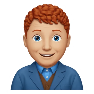 Curly Howard from the Three Stooges with blue eyes, chestnut-red hair, brown outfit sticker