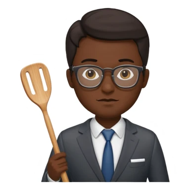 man with glasses dark hair wearing a suit and holding a spatula sticker