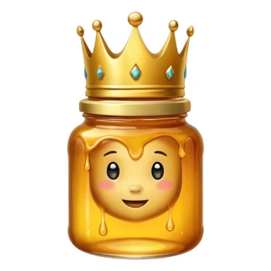 Honey jar filled with golden thick honey with a crown on top sticker