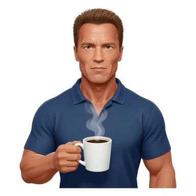 Arnold Schwarzenegger with his coffee sticker