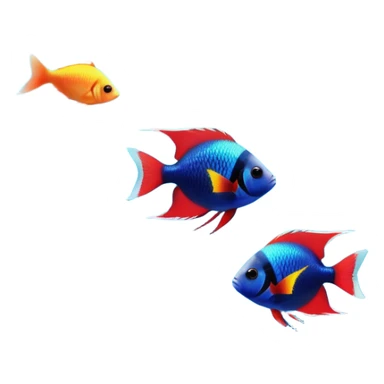 Colorful aquarium fish swimming gracefully in a crystal-clear tank. Brightly colored fish, like neon tetras, angelfish, and bettas, glide past vibrant coral, plants, and rocks. Soft light filters through the water, creating a peaceful, serene atmosphere. Transparent background. sticker