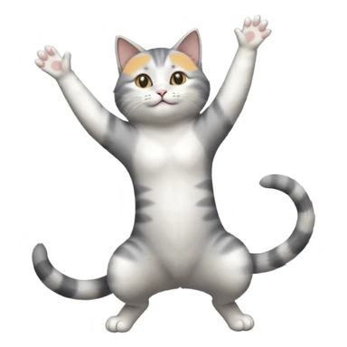 grey and white cat doing a big long stretch reaching up into the air with arms and legs together sticker