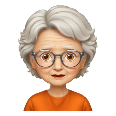 OLD LADY IN KITCHEN OUTFIT ORANGE DRESS, GLASSES. WHITE HAIR , AOROM BUSHY HAIR sticker
