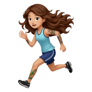 cute woman long wavy brown hair tattoos running from fireflies sticker