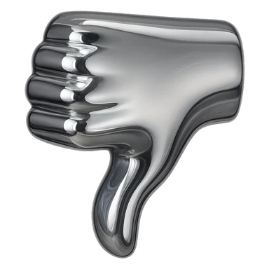 Make the thumb shorter on the 3D chrome thumbs down, keep the same 3D chrome style, no background. sticker