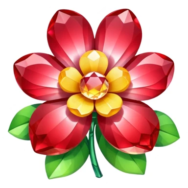 a crystal flower with faceted gemstone petals glowing softly, Apple emoji style sticker