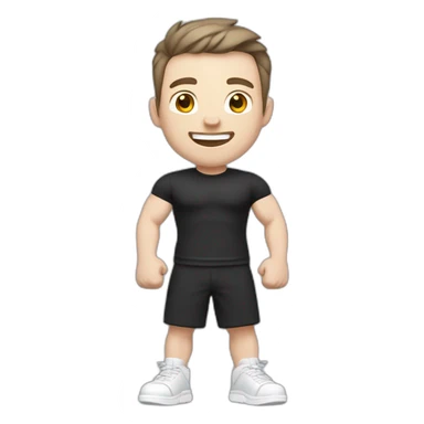 Joyful Celebrating victory Pale skinned Fit Man With the biceps and dark brown hair in black shirt, gray sports shorts and white Sneakers sticker