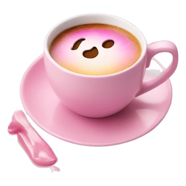 beautiful pink manicure on the background of a mug of coffee sticker