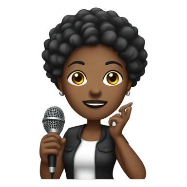 black woman with a mic sticker