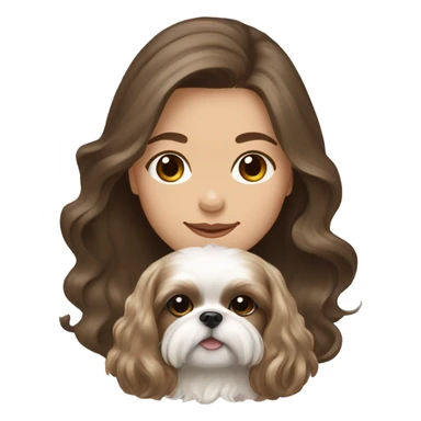 Young brunette hair woman with a cream shih tzu in her arms long wavy hair sticker