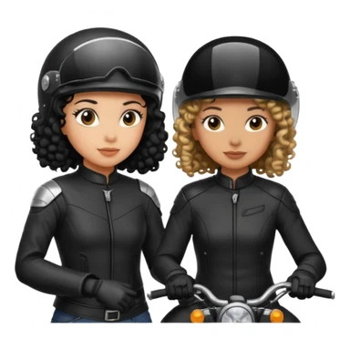 A motorcyclist and a shorter girl with curly black hair, facing each other. sticker