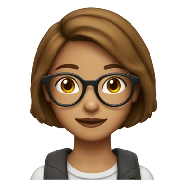 A 22 years old girl, with brown short bob hiar, and a cat  bolonde eyeglass frame  sticker