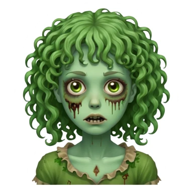 Green zombie emoji girl with curly hair, with curly bangs sticker