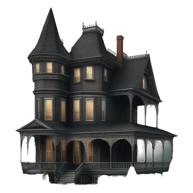 Side view Victorian style . Haunted Addams 8 story house. Wraparound porches  sticker