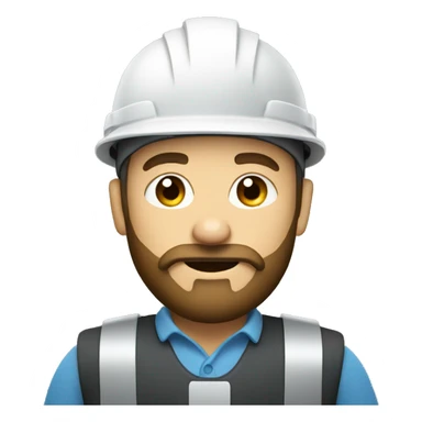 Engineer with beard holding ipad and wearing white helmet sticker