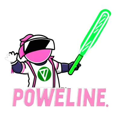 green and pink K-Pop lightstick with 'POWERLINE' text, surrounded by cheering fans and stage lights, energetic concert scene sticker
