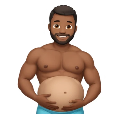 A shirtless pregnant burly black man holding his pregnant belly  sticker