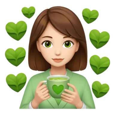 Brown hair Nurse with green heart surround her and she is grabbing a matcha sticker