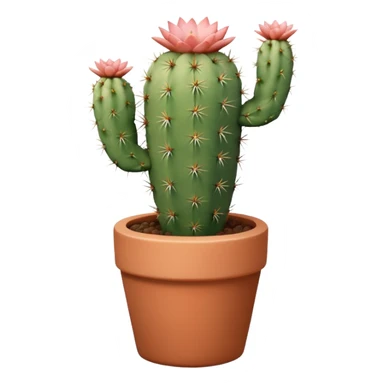 A ceramic pot in a pastel terracotta color, shaped like a cylinder, with a tall pot containing a desert cactus. sticker