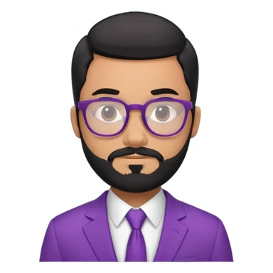 Create 9 emojis of a guy with black hair tapered beard and glasses wearing a purple suit  sticker