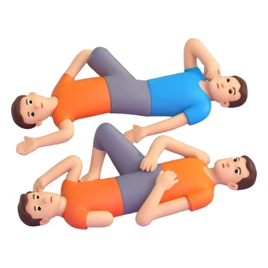 Create a single emoji in 3D emoji style showing the three male lay-down action poses together, with no background (transparent). sticker