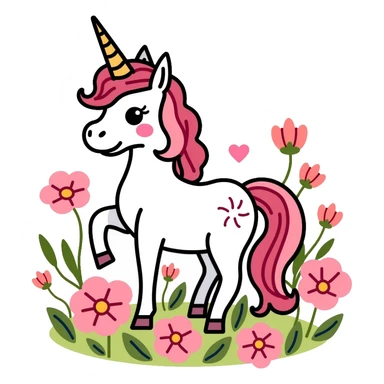 unicorn standing in a field of flowers sticker