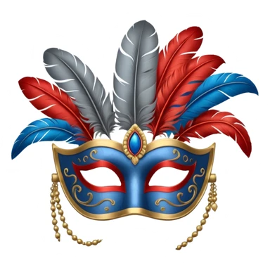 masquerade mask grey with blue and red feathers sticker