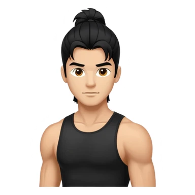 Athletic-looking guy in black sports clothes, long hair. sticker