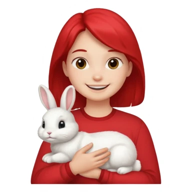 white bunny, pet lover, red shirt. sticker