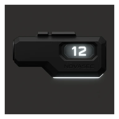 Add a thin white LED light strip along the lower edge of the right side, keeping the rest of the design unchanged. Maintain the technical, orthographic right view of the NOVASEC LUMA 12 underbarrel attachment in a detailed, technical style. sticker