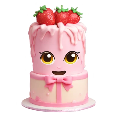 Light Pink strawberries and cream birthday cake with in bow sticker