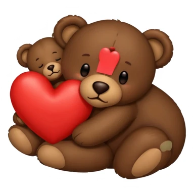 Dark brown sleeping teddy bear with heart  sticker